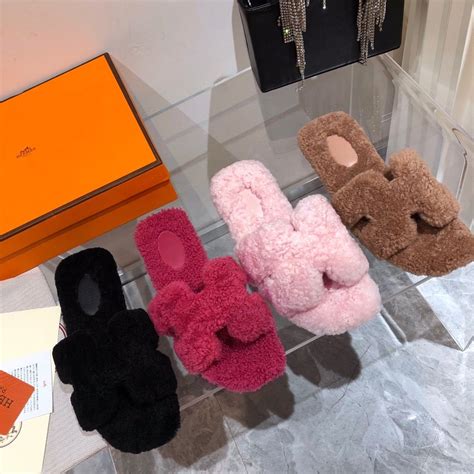 hermes slides fur|fluffy hermes sandals.